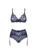 画像1: Nightly Blue 3-pcs set  ｜ブラ＆ガーターベルト＆タンガ3点セット（ワイヤーあり・シースルー・ネイビー） | Obsessive 高級Sexyランジェリー【即日発送・サイズ交換NG】※メール便対象商品※輸入下着・ランジェリー   (1)