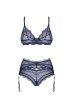 画像2: Nightly Blue 3-pcs set  ｜ブラ＆ガーターベルト＆タンガ3点セット（ワイヤーあり・シースルー・ネイビー） | Obsessive 高級Sexyランジェリー【即日発送・サイズ交換NG】※メール便対象商品※輸入下着・ランジェリー   (2)