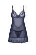 画像2: Nightly Blue chemise  |スリップドレス＆タンガ（ワイヤーあり・シースルー・ネイビー） | Obsessive 高級Sexyランジェリー【即日発送・サイズ交換NG】※メール便対象商品※輸入下着・ランジェリー   (2)